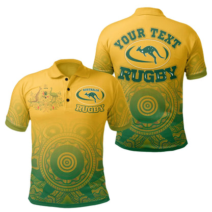 Custom Australia Aboriginal Polo Shirt, Australia Rugby and Coat Of Arms