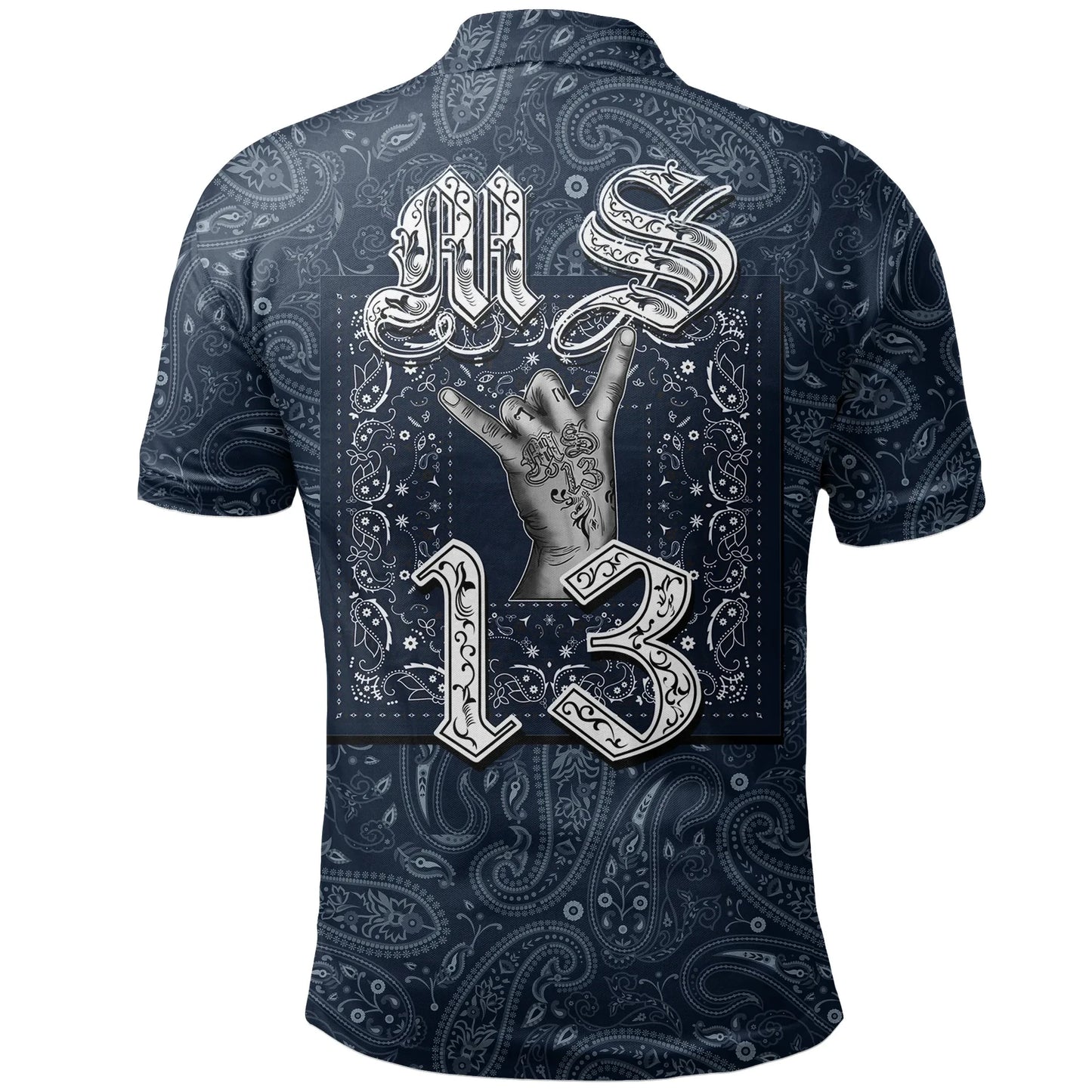 MS -13 Gang Polo Shirt - Blue Bandana Pattern Printed Shirt