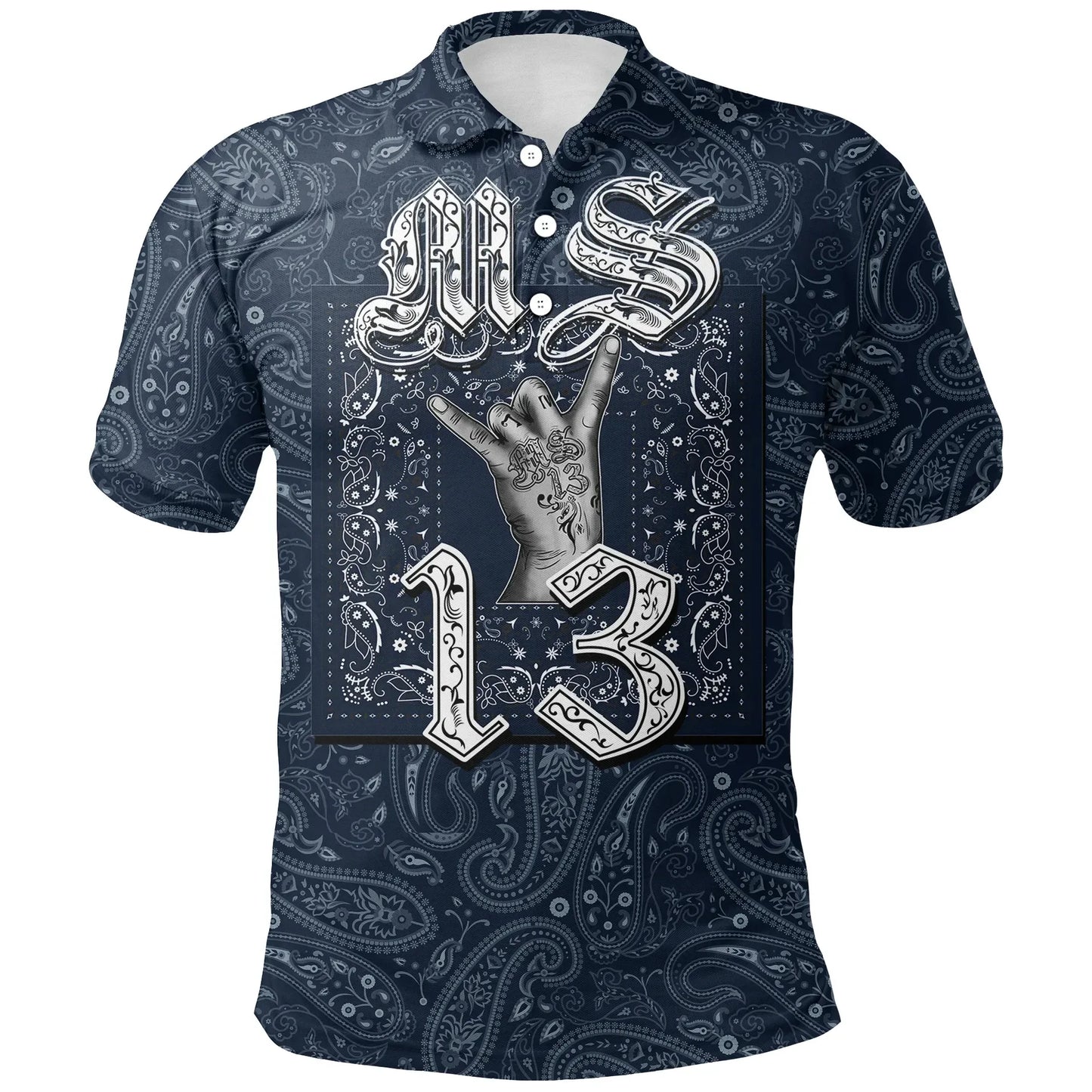 MS -13 Gang Polo Shirt - Blue Bandana Pattern Printed Shirt