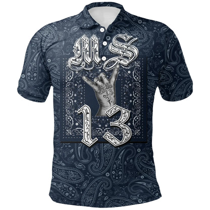 MS -13 Gang Polo Shirt - Blue Bandana Pattern Printed Shirt