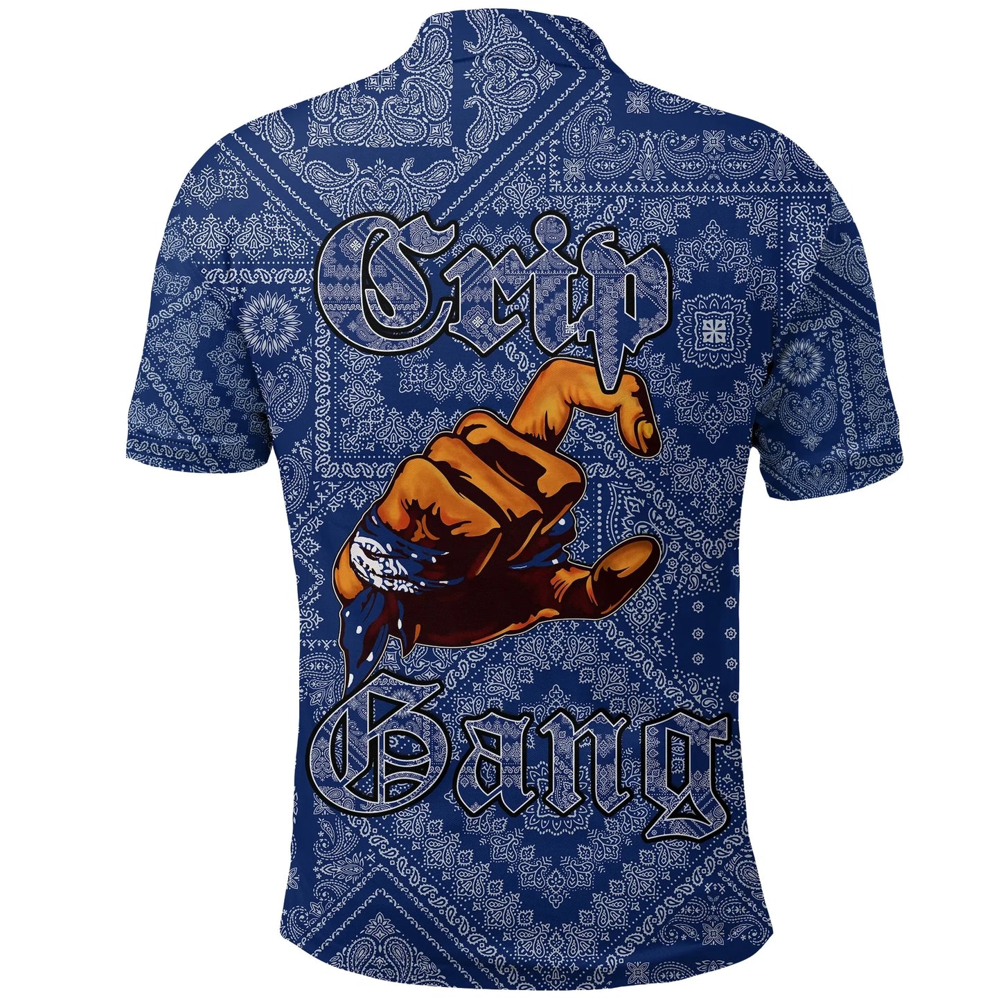 Crips Gang Bulldog Polo Shirt - Blue Paisley Pattern Printed Shirt