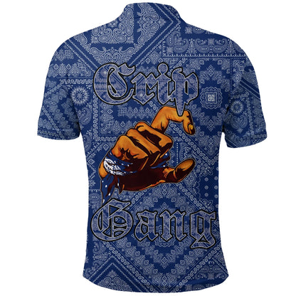 Crips Gang Bulldog Polo Shirt - Blue Paisley Pattern Printed Shirt
