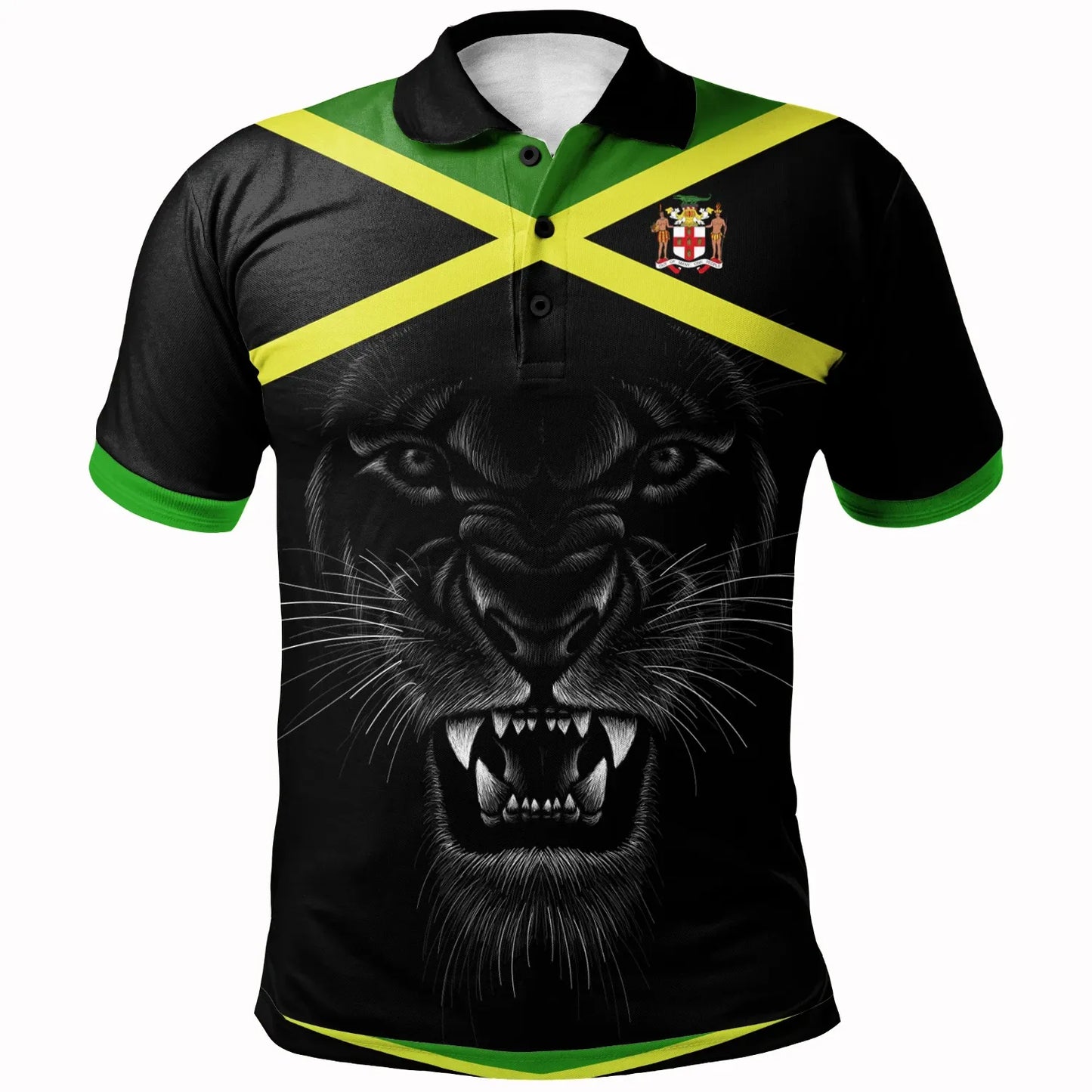 Africa Polo Shirt Jamaica Coat of Arm, Flag Color