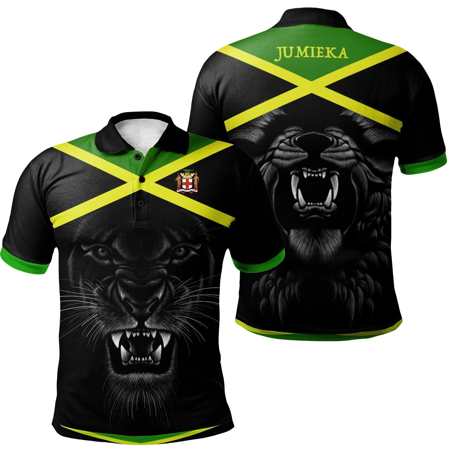 Africa Polo Shirt Jamaica Coat of Arm, Flag Color