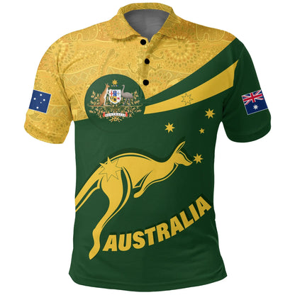 Australia Polo Shirt, Australia Round Kangaroo Aboriginal Green