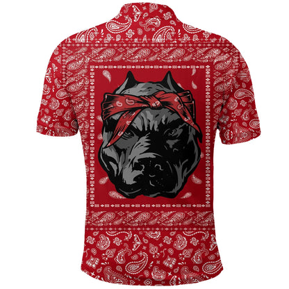 Blood Gang Bulldog Polo Shirt Red Bandana Printed Shirt