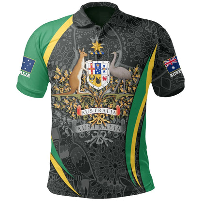 Australia Aboriginal Polo Shirt, Australian Coat of Arms Aussie Spirit Green