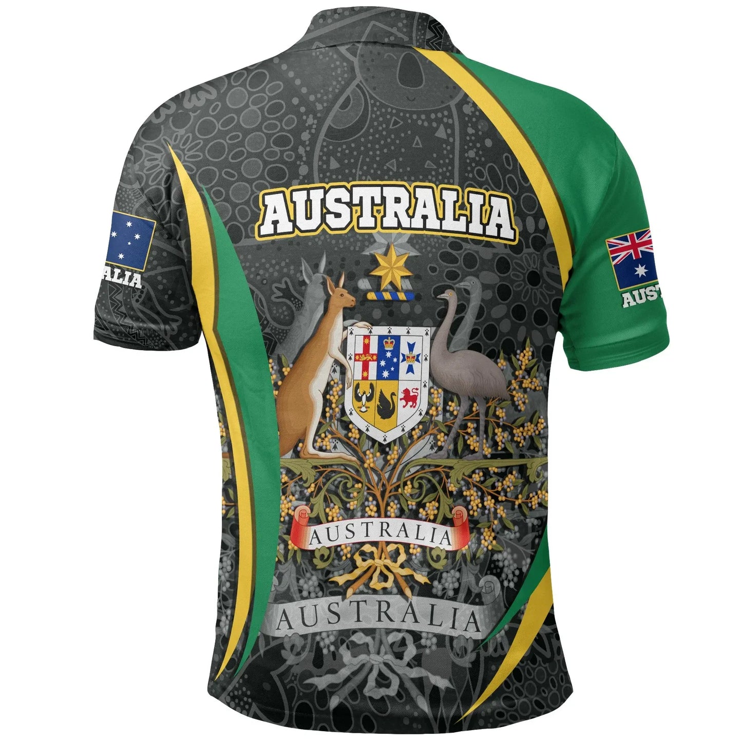Australia Aboriginal Polo Shirt, Australian Coat of Arms Aussie Spirit Green