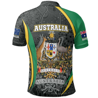 Australia Aboriginal Polo Shirt, Australian Coat of Arms Aussie Spirit Green