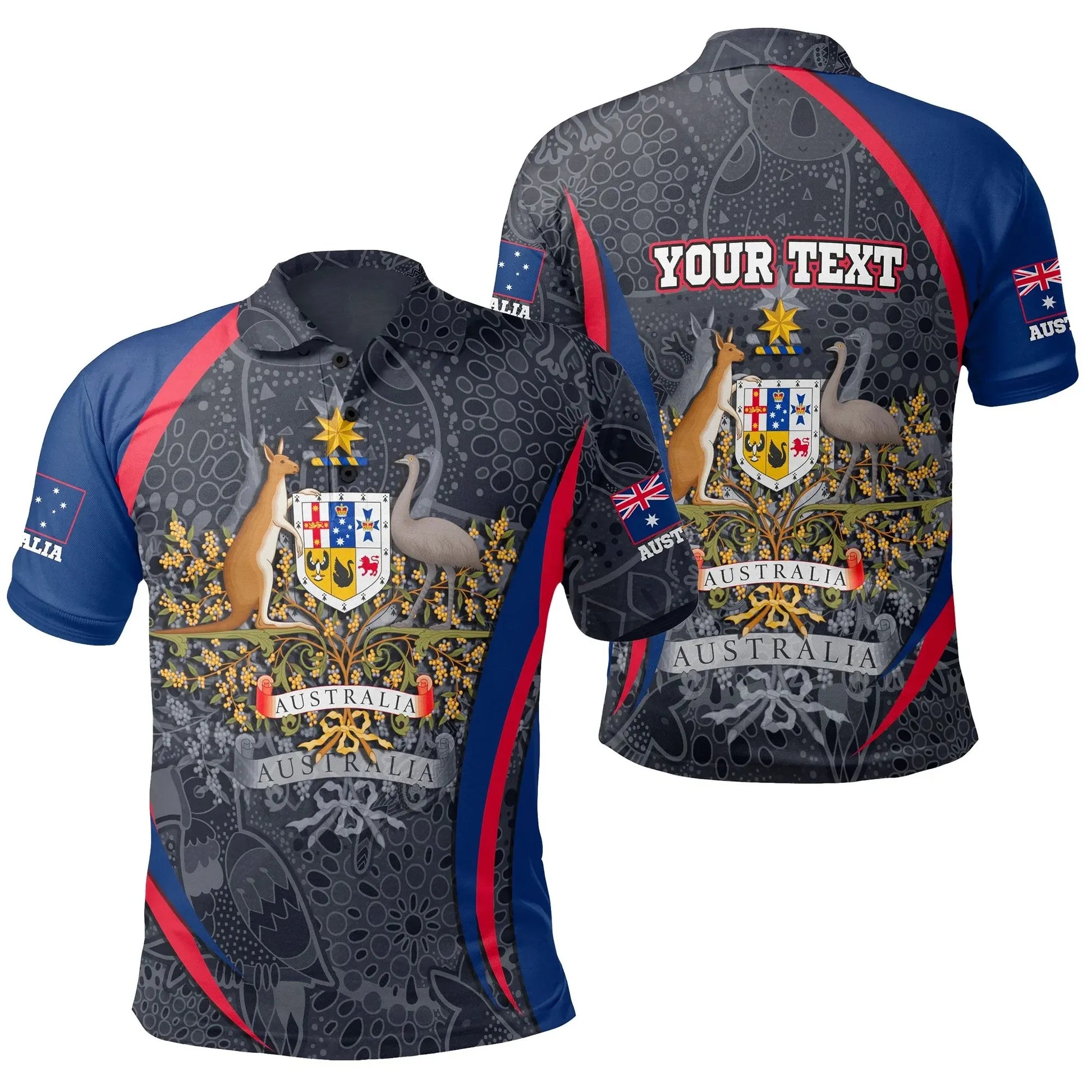 Custom Text Australia Polo Shirt, Australian Coat of Arms Shirt Aussie Spirit