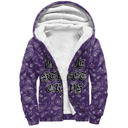 Grape Street Crips Gang Sherpa Hoodie - Purple Bandana Pattern Printed Fleece Hoodie