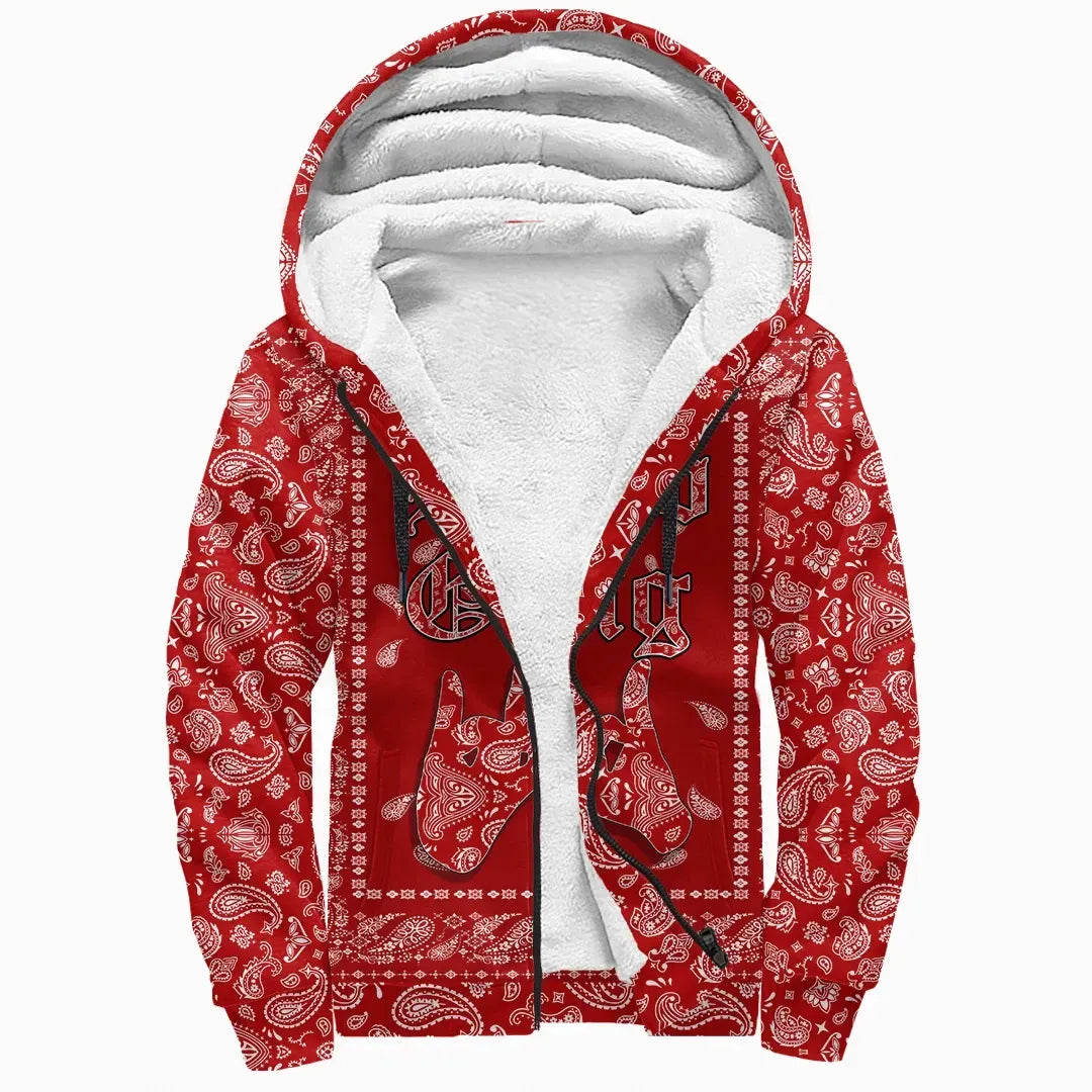 Blood Gang Sherpa Hoodie Paisley Red Printed Sherpa Hoodie