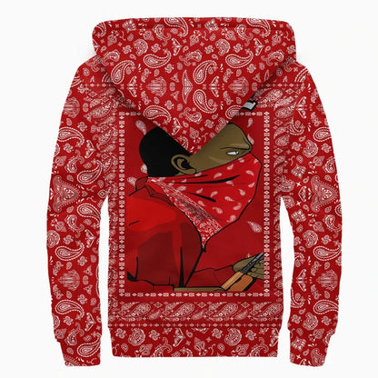 Blood Gang Sherpa Hoodie Paisley Red Printed Sherpa Hoodie