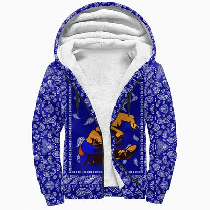 Crips Gang Skull Sherpa Hoodie Blue Bandana Pattern Printed Fleece Hoodie