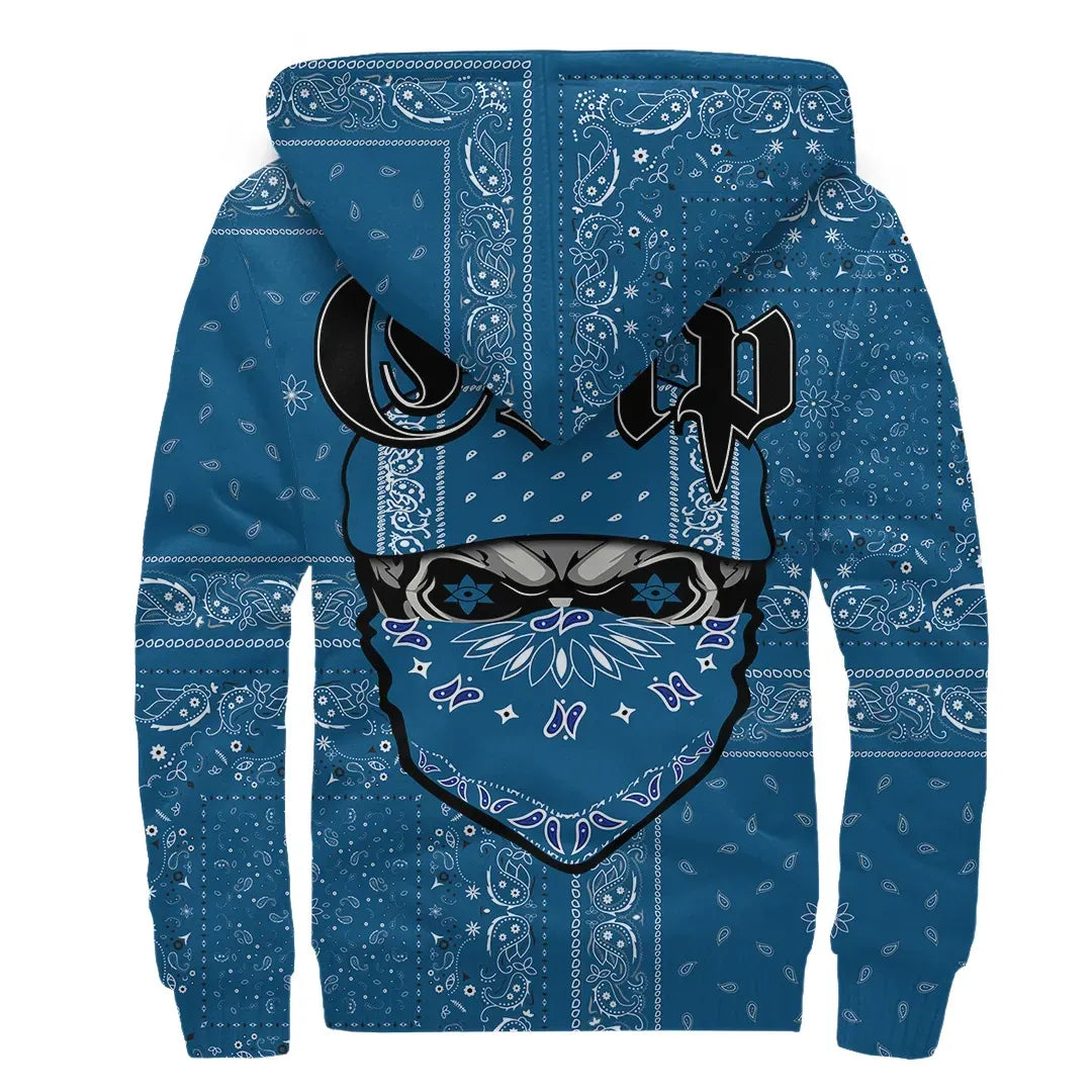 Crips Gang Sherpa Hoodie - Special Skull Paisley Printed Fleece Hoodie