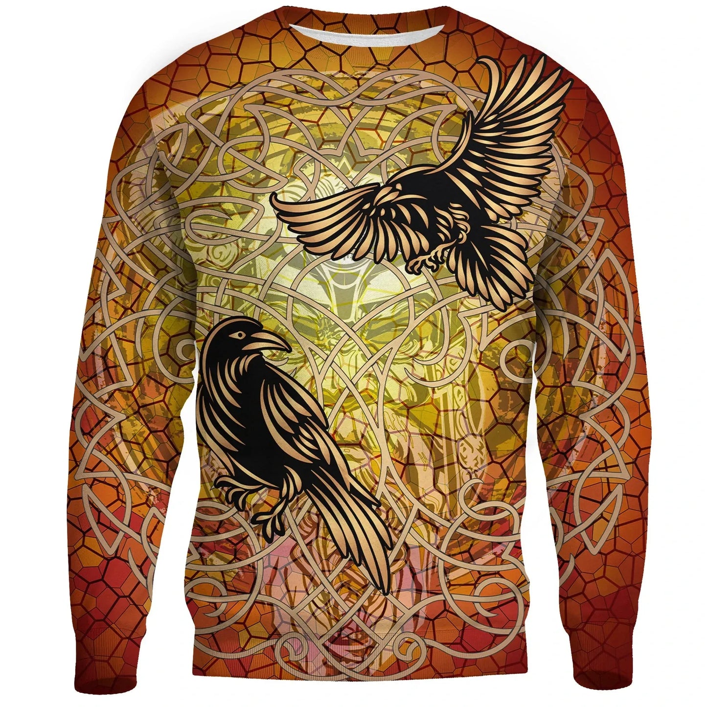 Celtic Symbol Sweatshirts Huginn and Muninn of Odin on Yggdrasil Gold