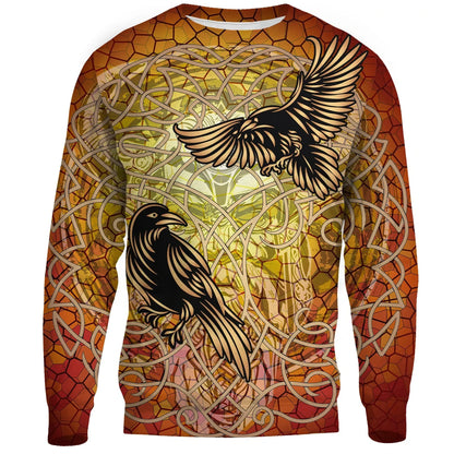 Celtic Symbol Sweatshirts Huginn and Muninn of Odin on Yggdrasil Gold