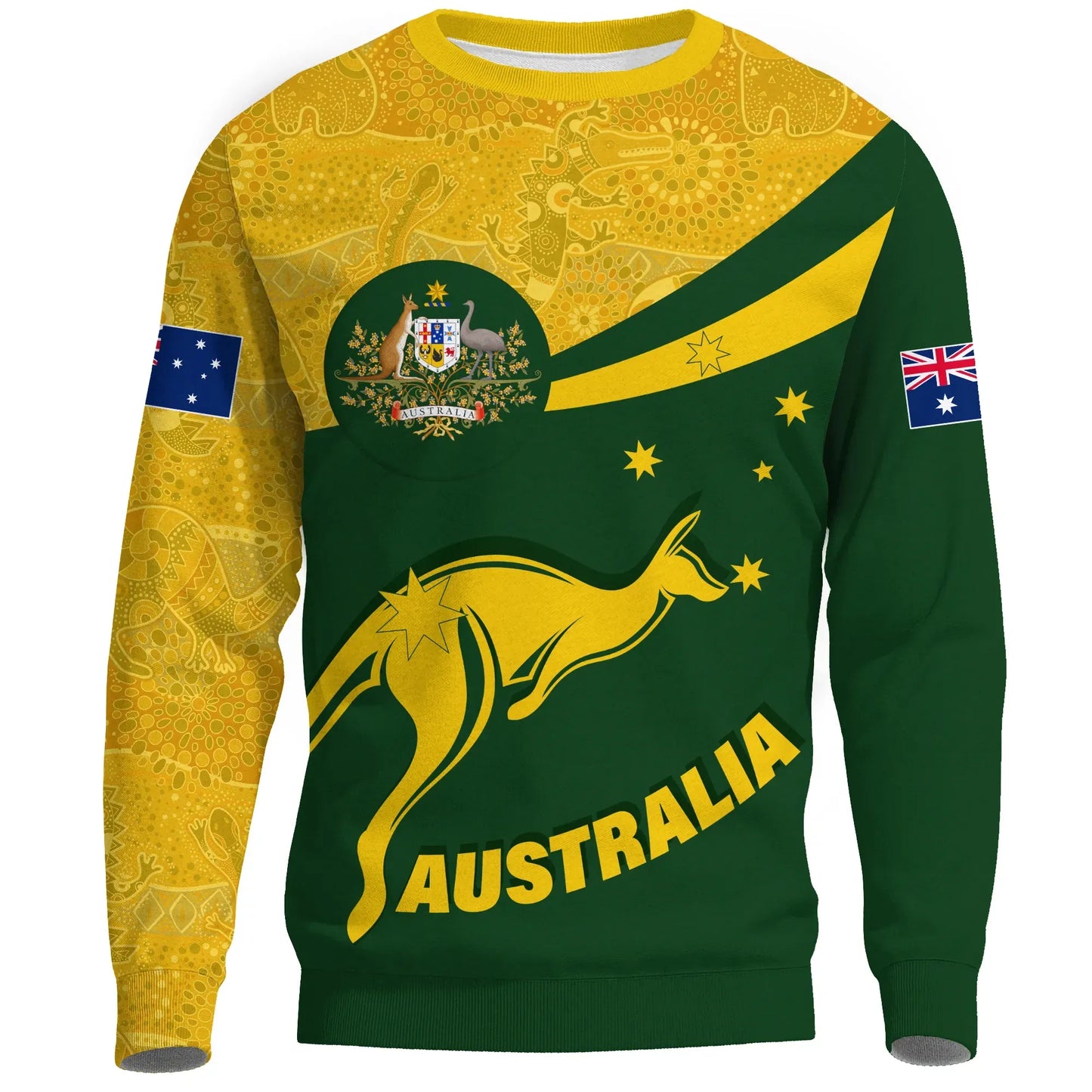 Australia Sweatshirt, Australia Round Kangaroo Aboriginal Green