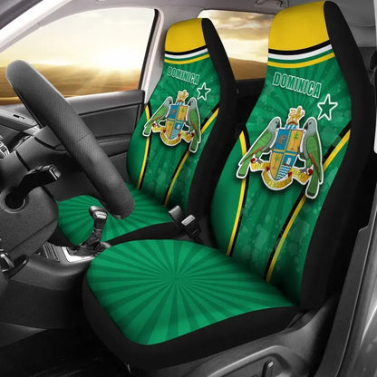 Dominica Green Car Seat Covers Circle Stripes Flag Version