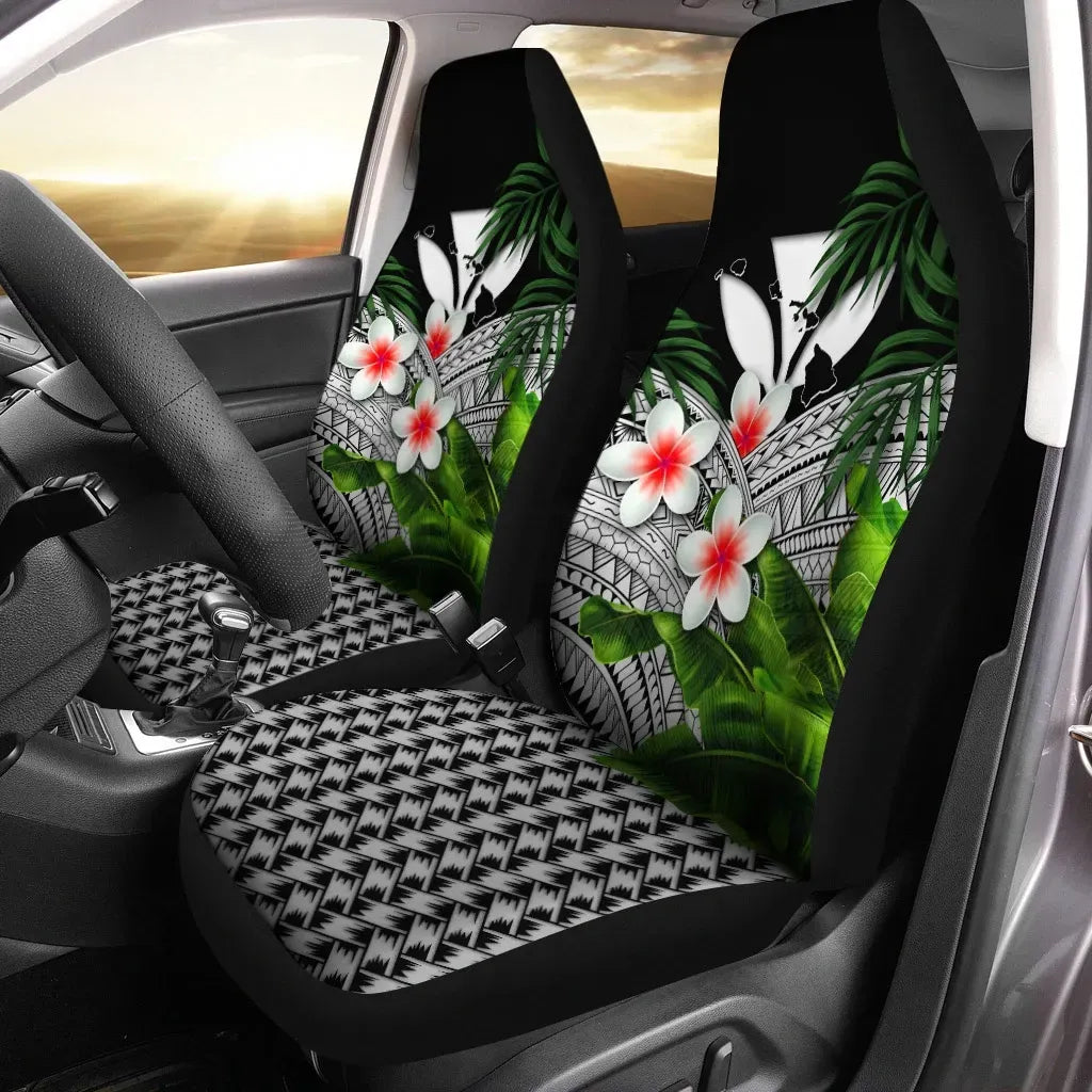 Kanaka Maoli Hawaiian Car Seat Covers Polynesian Red Plumeria Banana Leaves