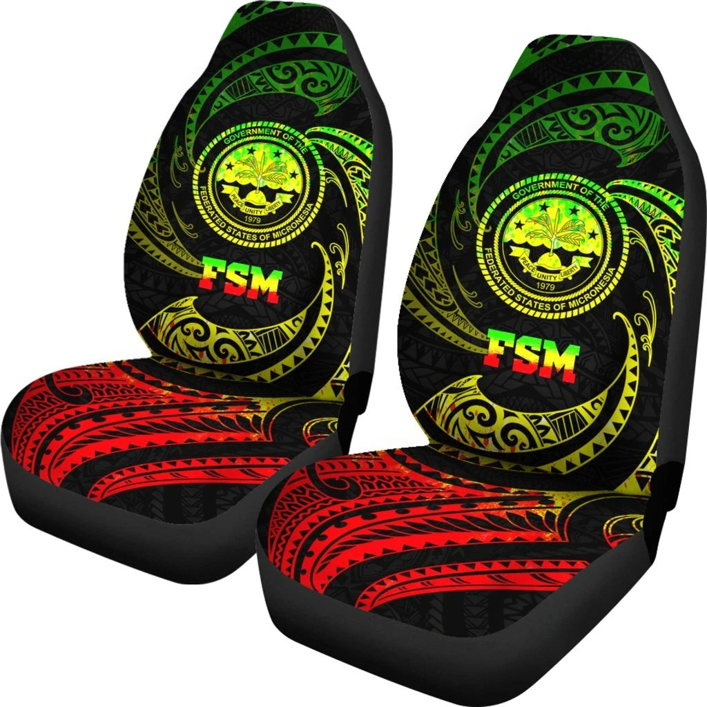 Federated States Of Micronesia Car Seat Covers White Tribal Wave