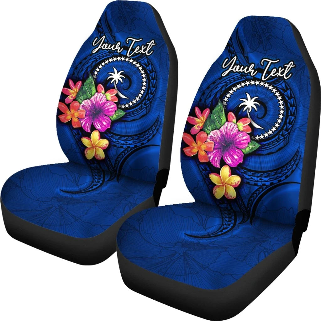 Chuuk Micronesia Custom Personalised Car Seat Covers Floral With Seal Blue