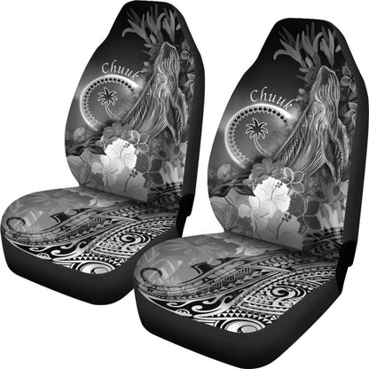Chuuk Car Seat Covers Humpback Whale With Tropical Flowers White