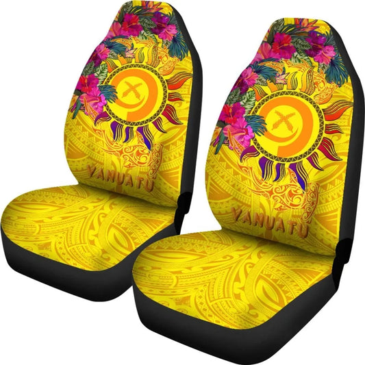 Vanuatu Car Seat Covers Vanuatu Symbols With Hibiscus