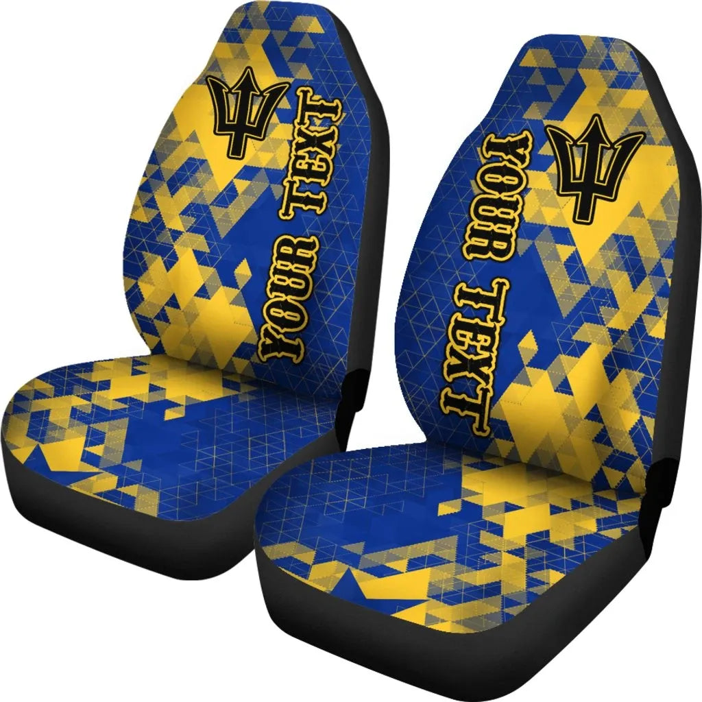 Barbados Personalised Car Seat Covers National Flag Polygon Style