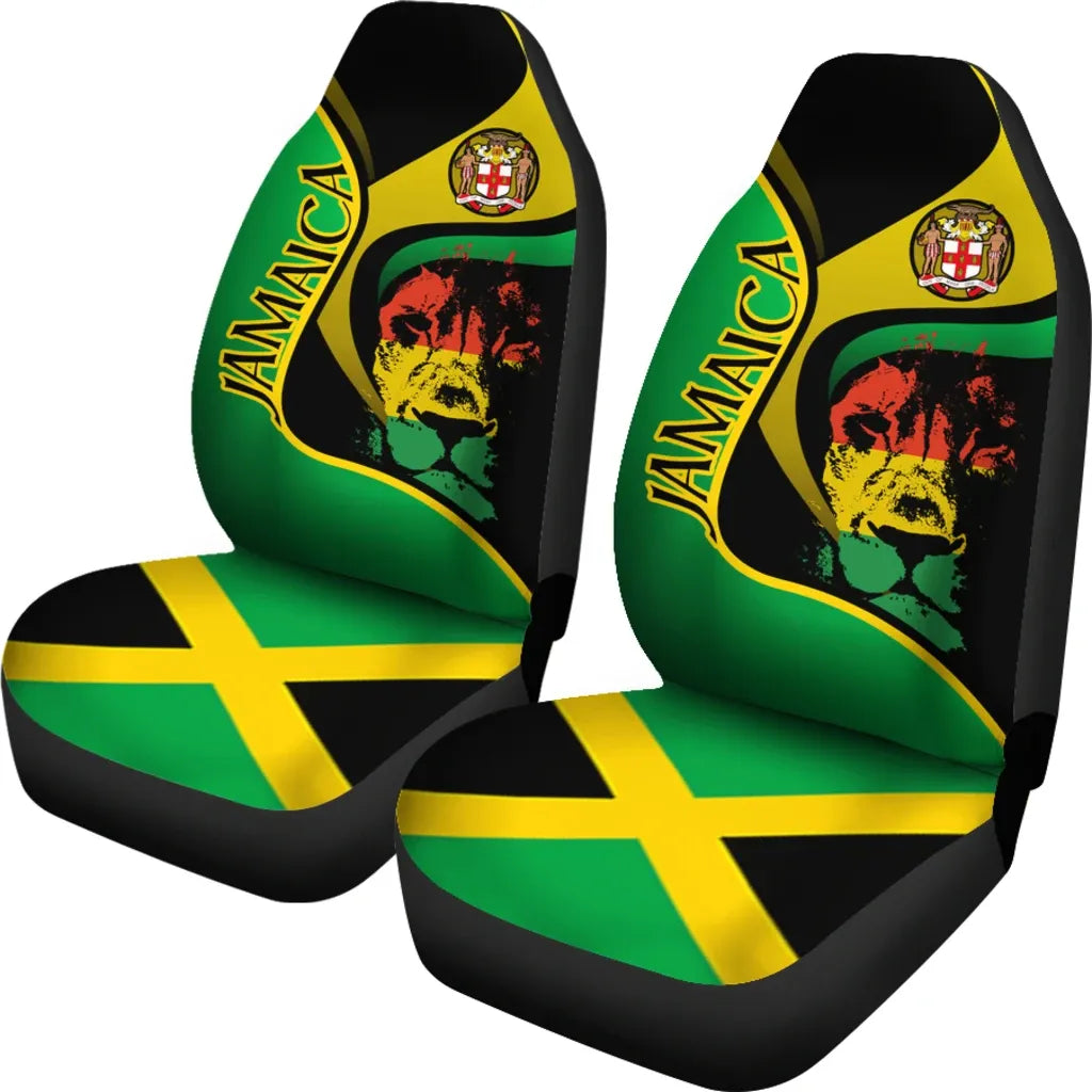 Jamaica Car Seat Covers - Jamaican Lion with Coat Of Arms Seat Cover