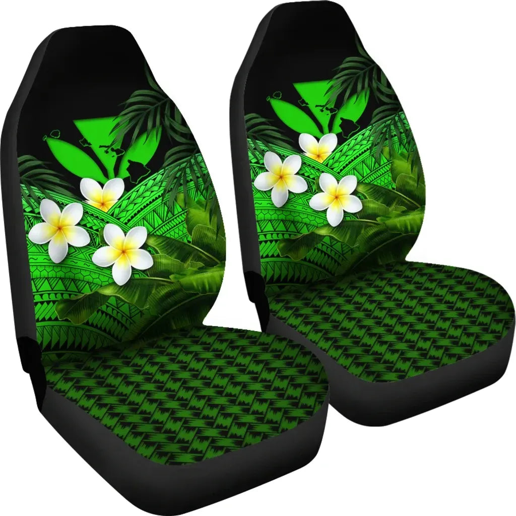 Kanaka Maoli Hawaiian Car Seat Covers Polynesian Plumeria Banana Leaves Green