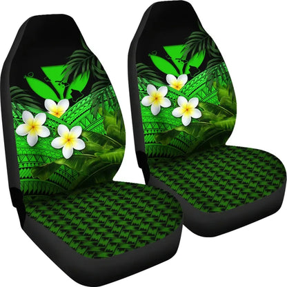 Kanaka Maoli Hawaiian Car Seat Covers Polynesian Plumeria Banana Leaves Green