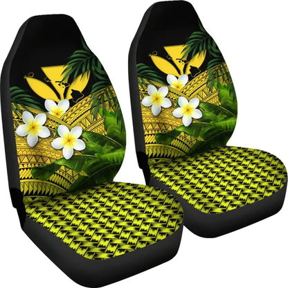 Kanaka Maoli Hawaiian Car Seat Covers Polynesian Plumeria Banana Leaves Yellow