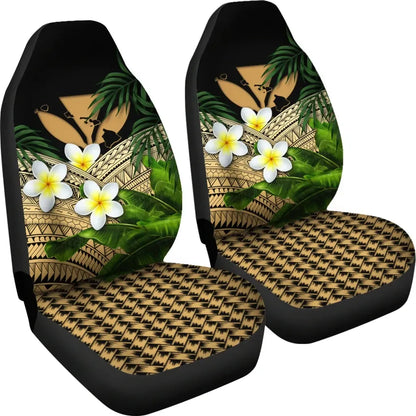 Kanaka Maoli Hawaiian Car Seat Covers Polynesian Plumeria Banana Leaves Gold