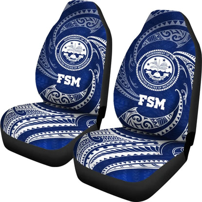 Federated States Of Micronesia Car Seat Covers Blue Tribal Wave