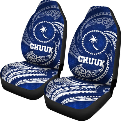 Chuuk Micronesia Car Seat Covers Blue Tribal Wave