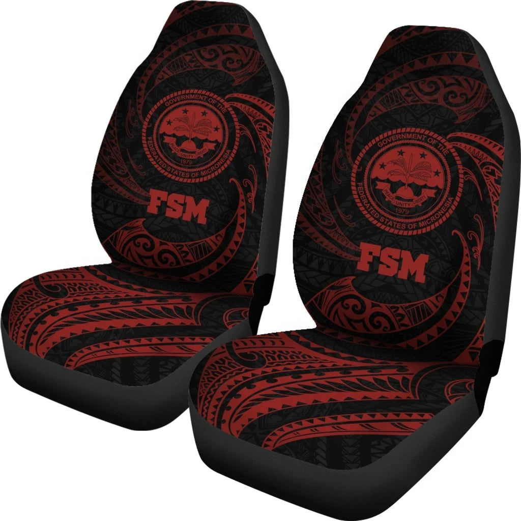 Federated States Of Micronesia Car Seat Covers Red Tribal Wave