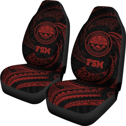 Federated States Of Micronesia Car Seat Covers Red Tribal Wave