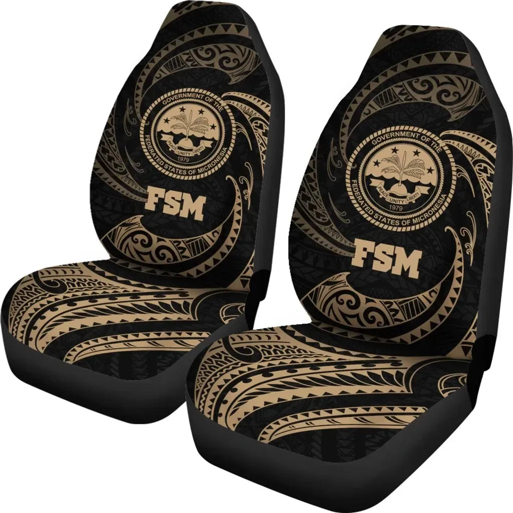 Federated States Of Micronesia Car Seat Covers Gold Tribal Wave
