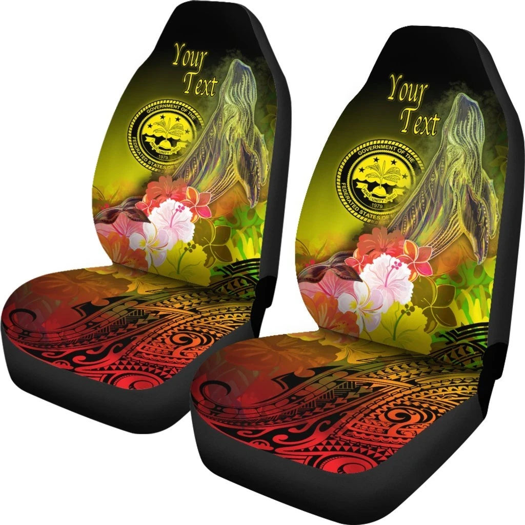 Federated States Of Micronesia Custom Personalised Car Seat Cover Humpback Whale With Tropical Flowers Yellow