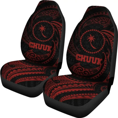 Chuuk Micronesia Car Seat Covers Red Tribal Wave