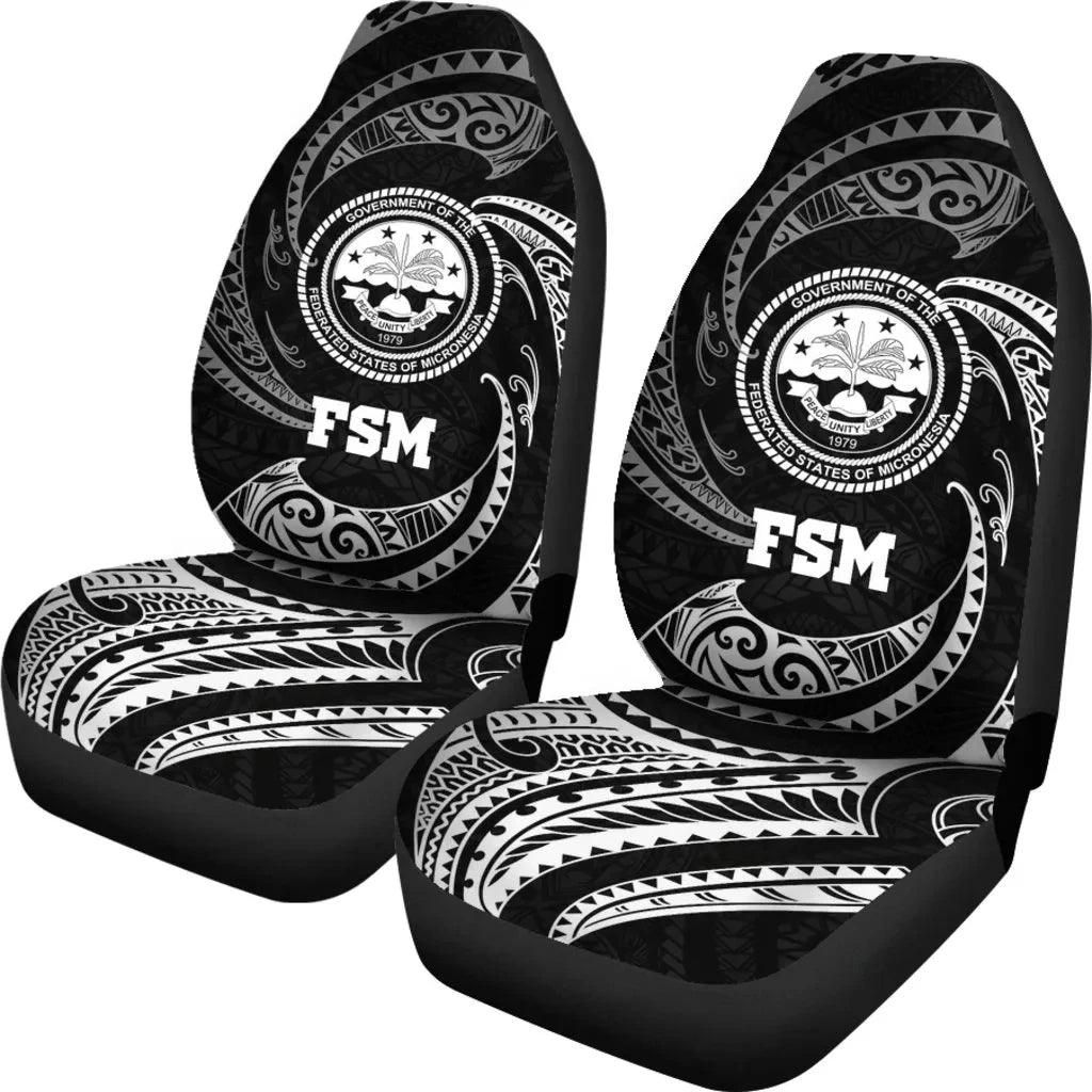 Federated States Of Micronesia Car Seat Covers White Tribal Wave