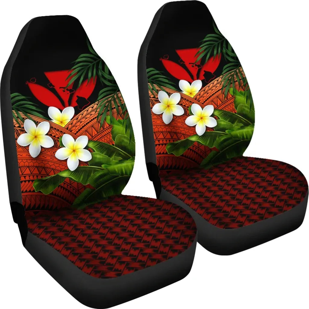 Kanaka Maoli Hawaiian Car Seat Covers Polynesian Plumeria Banana Leaves Red