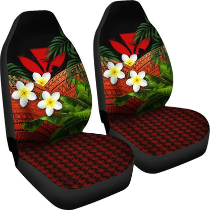 Kanaka Maoli Hawaiian Car Seat Covers Polynesian Plumeria Banana Leaves Red