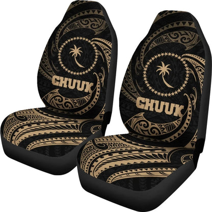 Chuuk Micronesia Car Seat Covers Gold Tribal Wave