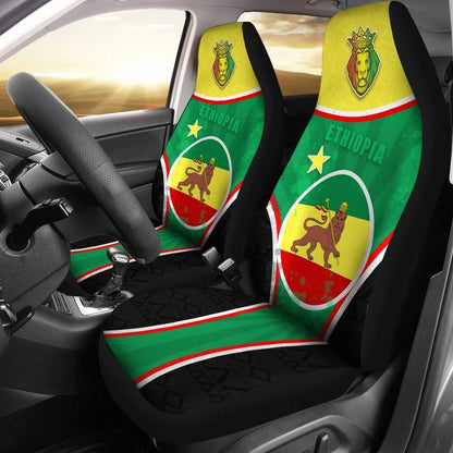 Ethiopia Lion Car Seat Covers Circle Stripes Flag Version