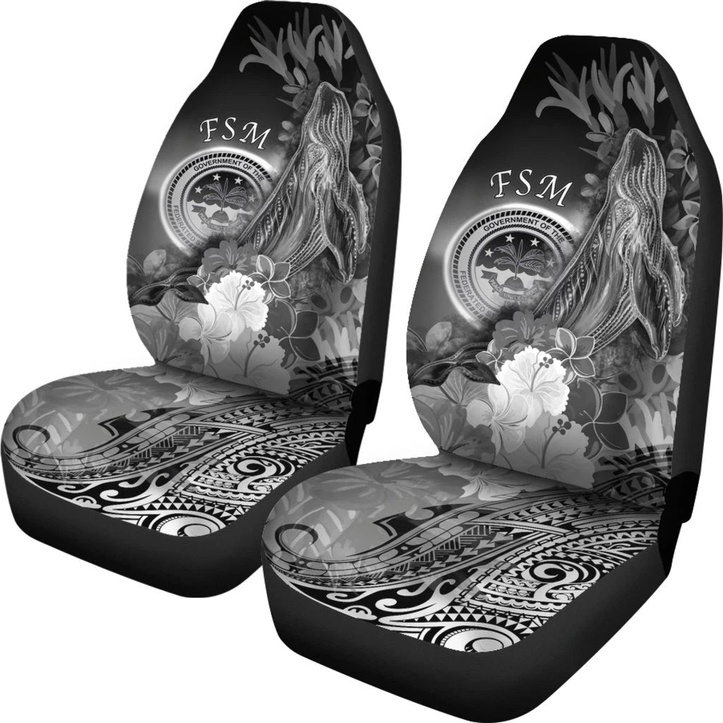 Federated States Of Micronesia Car Seat Covers Humpback Whale With Tropical Flowers White