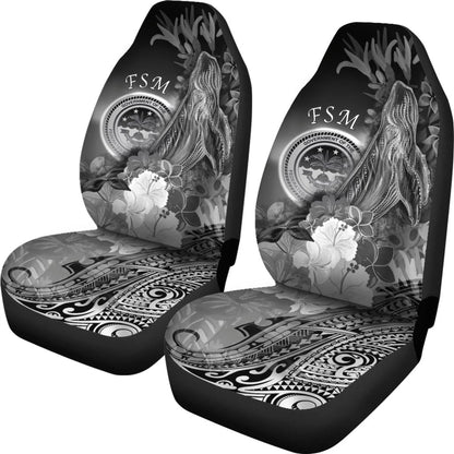 Federated States Of Micronesia Car Seat Covers Humpback Whale With Tropical Flowers White