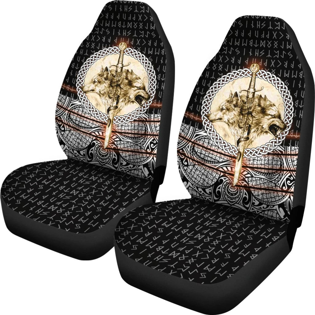 Car Seat Covers Wolf And Vikings Tattoo 3D
