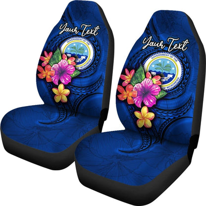 Federated States Of Micronesia Custom Personalised Car Seat Covers Floral With Seal Blue